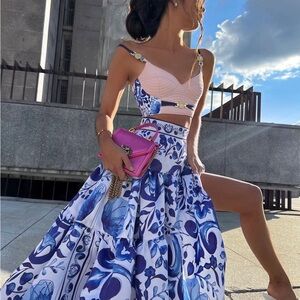 Two piece blue floral dress
